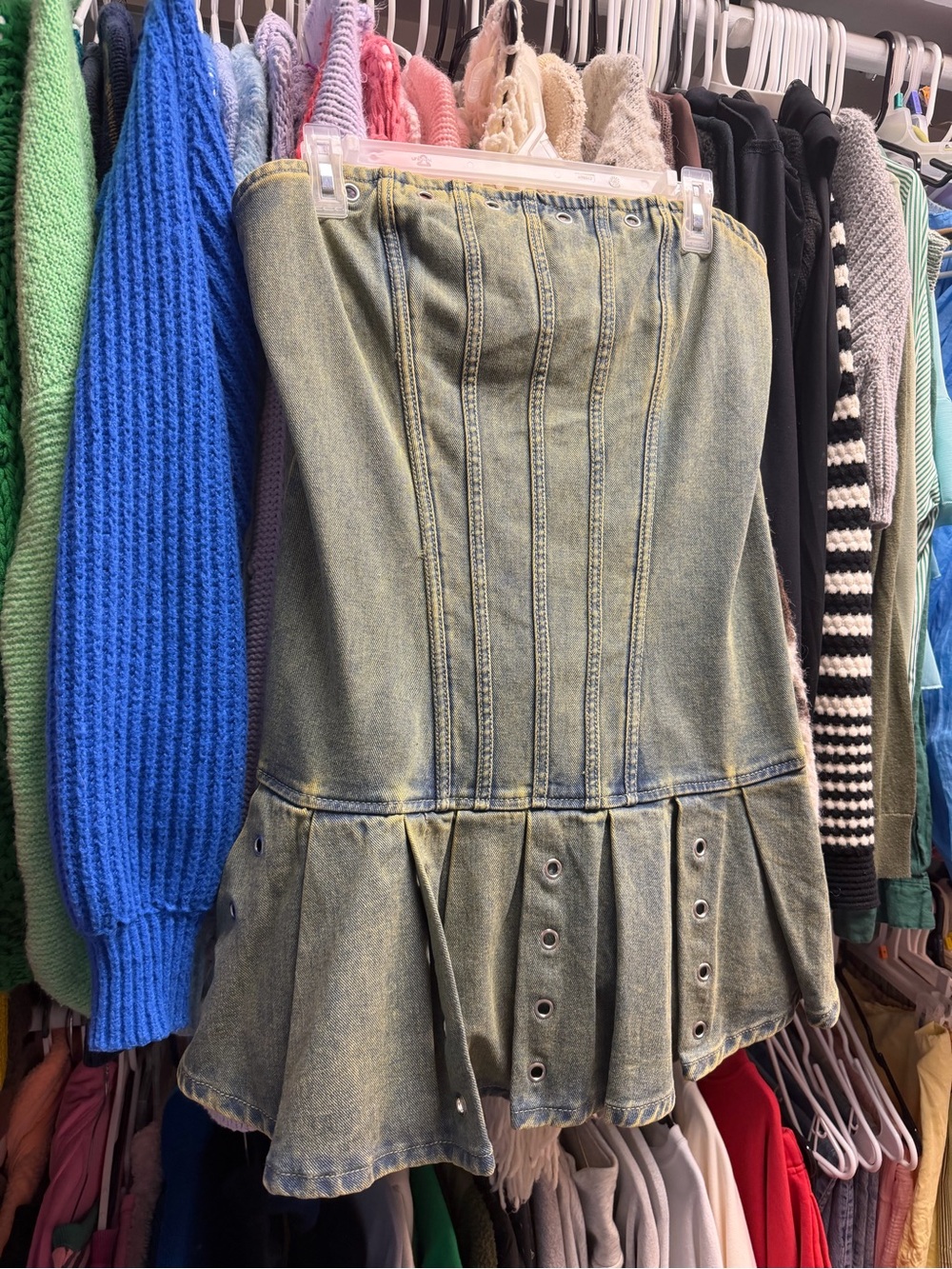 PrettyLittleThing Denim Pleated Mini Skirt